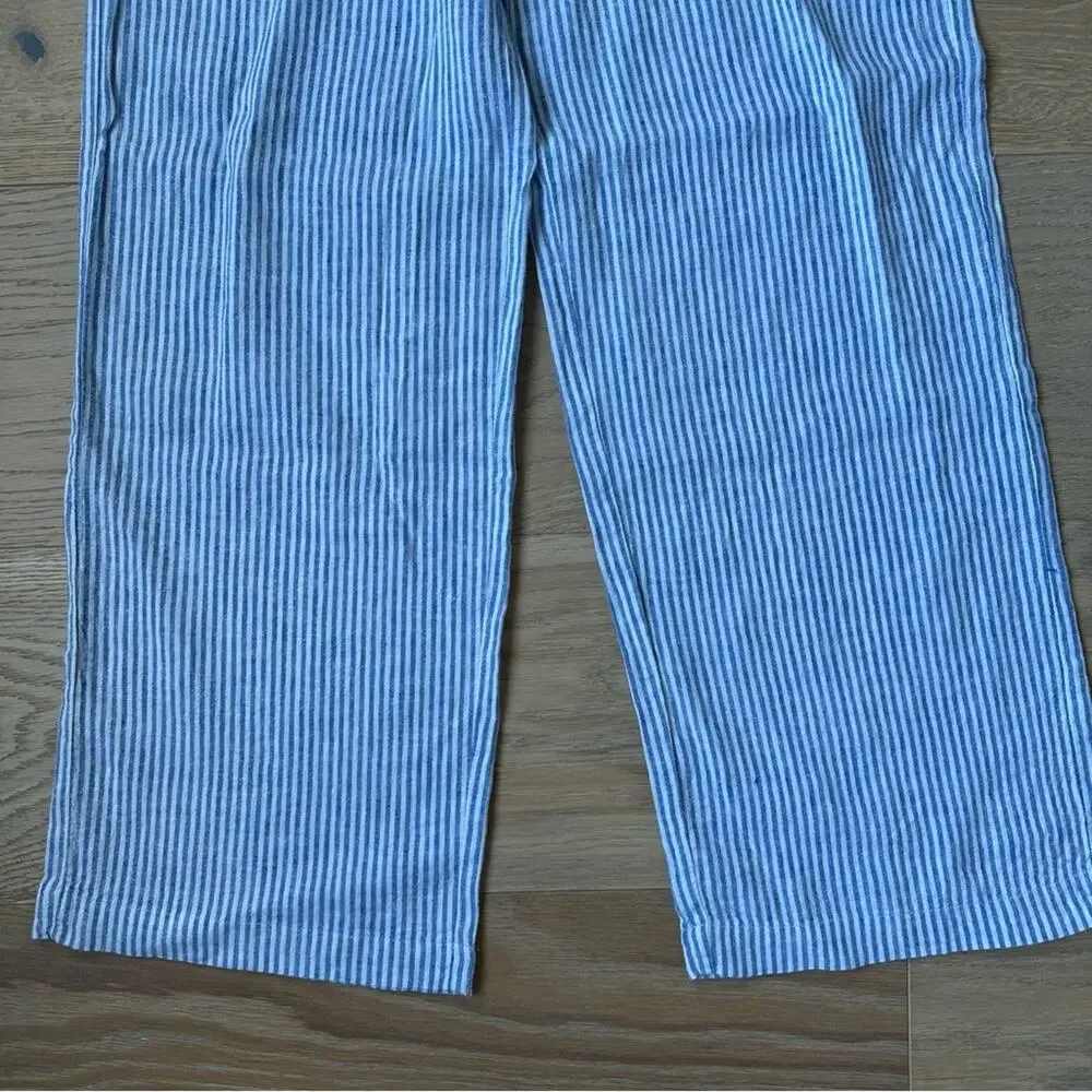 NWT Mango Striped Linen Blend Trousers Blue and White 2